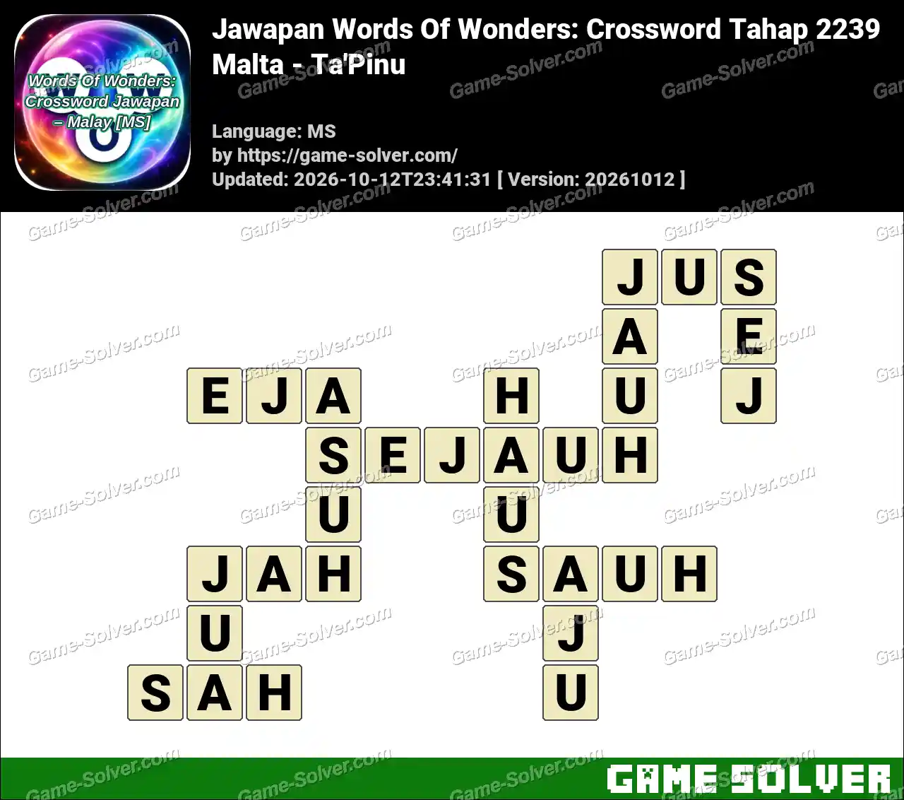 Jawapan Words Of Wonders: Crossword Tahap 2239 – Malta – Ta’Pinu